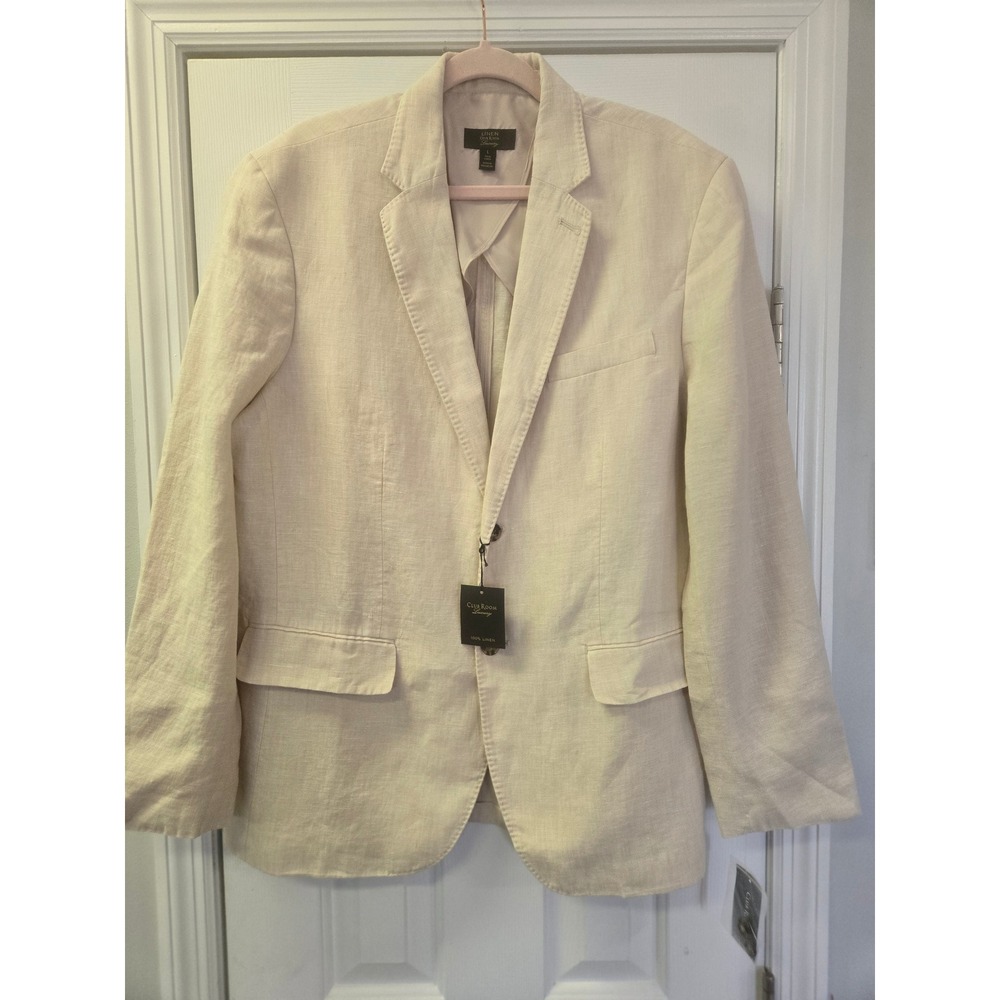 Luxury Mens 100% Linen Sport Coat Blazer Natural Khaki Large NEW Preppy Summer
